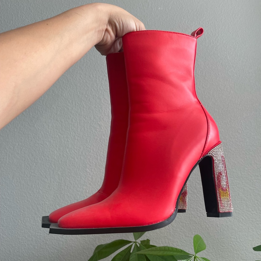 Flame Diamante Heel Ankle Boots